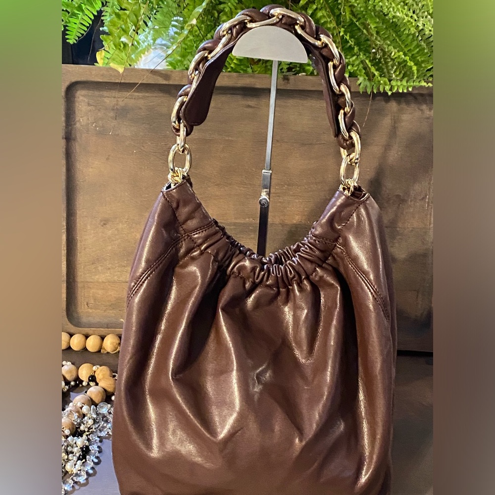 INC International Concepts Brown Hobo Bag with Gold Chain